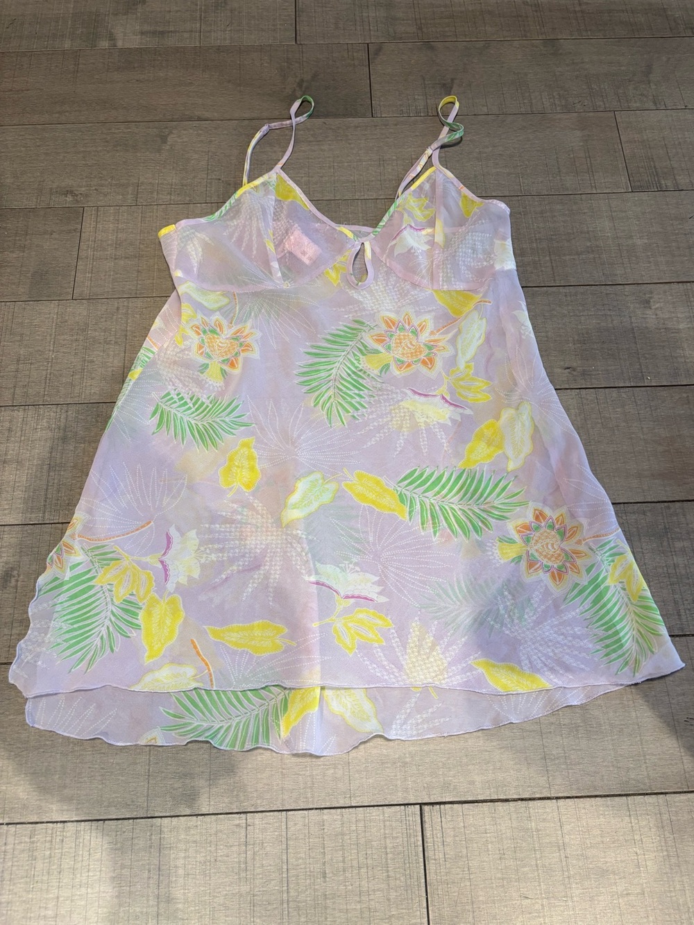 4 for $30- Vintage La Vie En Rose Lavender Sheer  Slip Dress Tropical Print